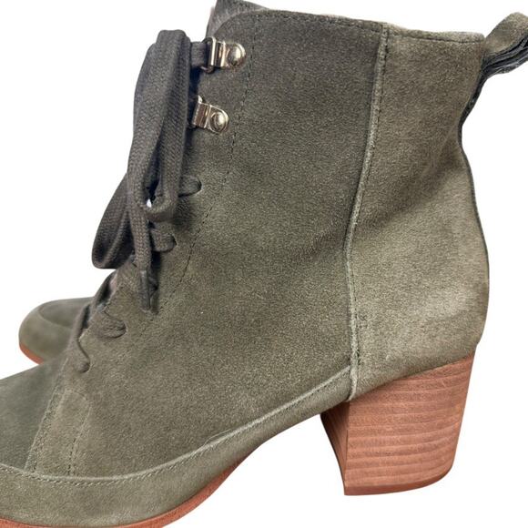 Violet & Red Suede Olive Green Jarvis Sherpa Lined Chunky Heel Booties Boots 7 M - Picture 9 of 16